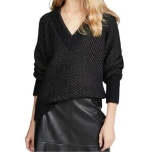 Veronica Beard Mirnie Metallic V-Neck Sweater Alpaca Wool Blend Size Large